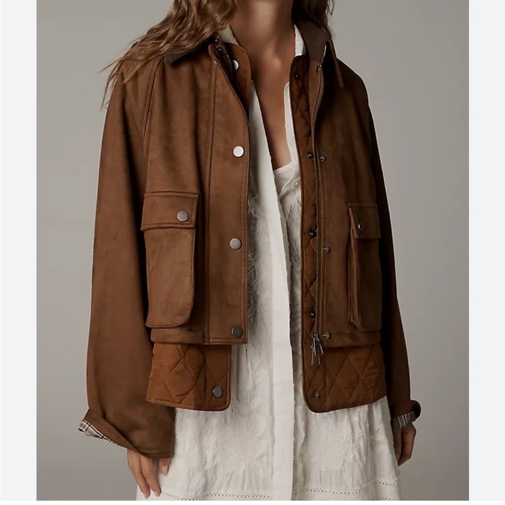 Anthropologie Women’s Brown Faux Suede Twofer Jacket - Medium